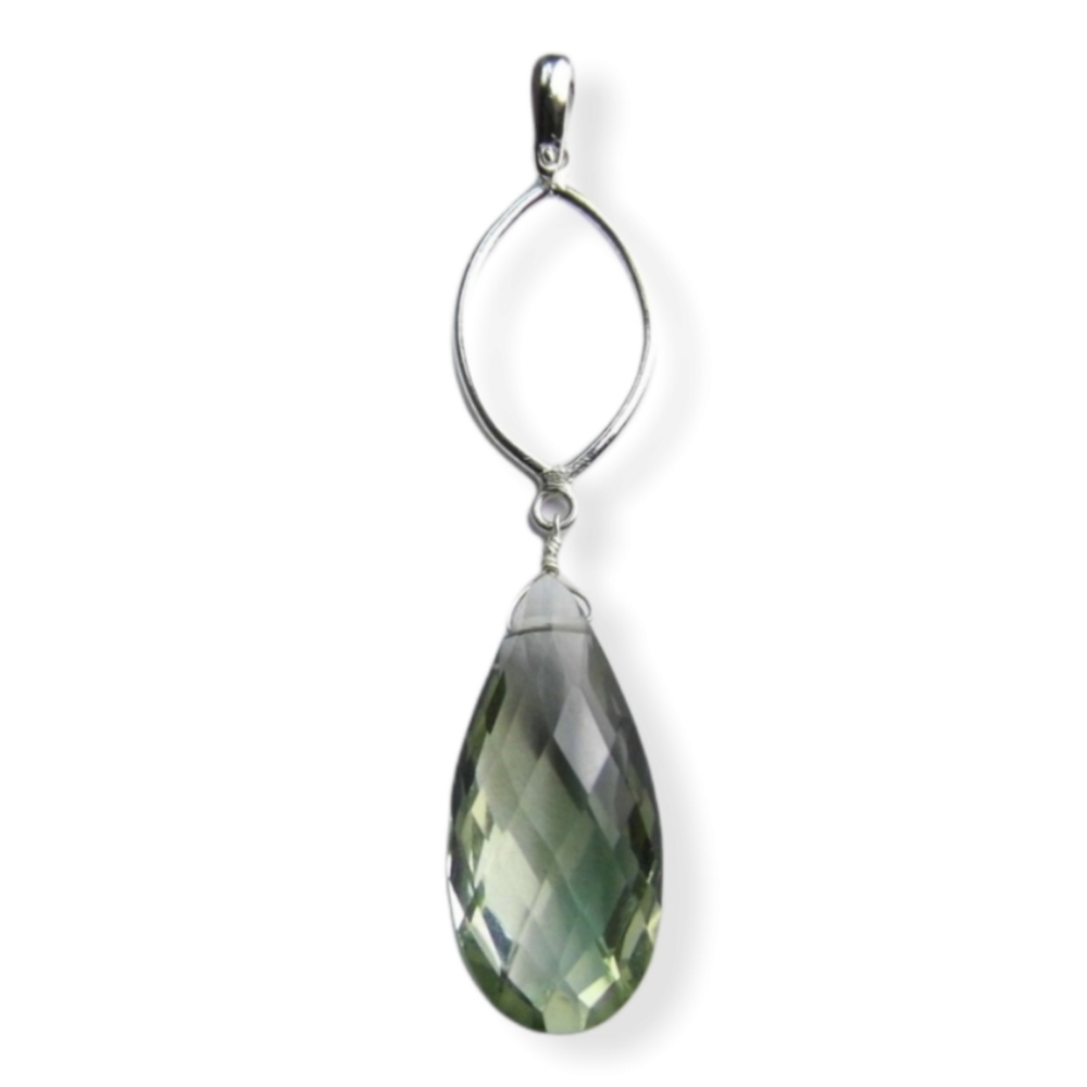 12.00 Ct Green AMETHYST Drop Long Sterling Silver Pendant